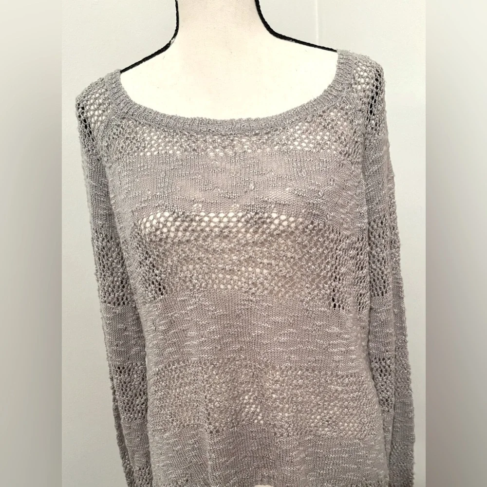 Pink Republic Lightweight Crochet Style Sweater Gray Long Sleeve Women’s Size XL